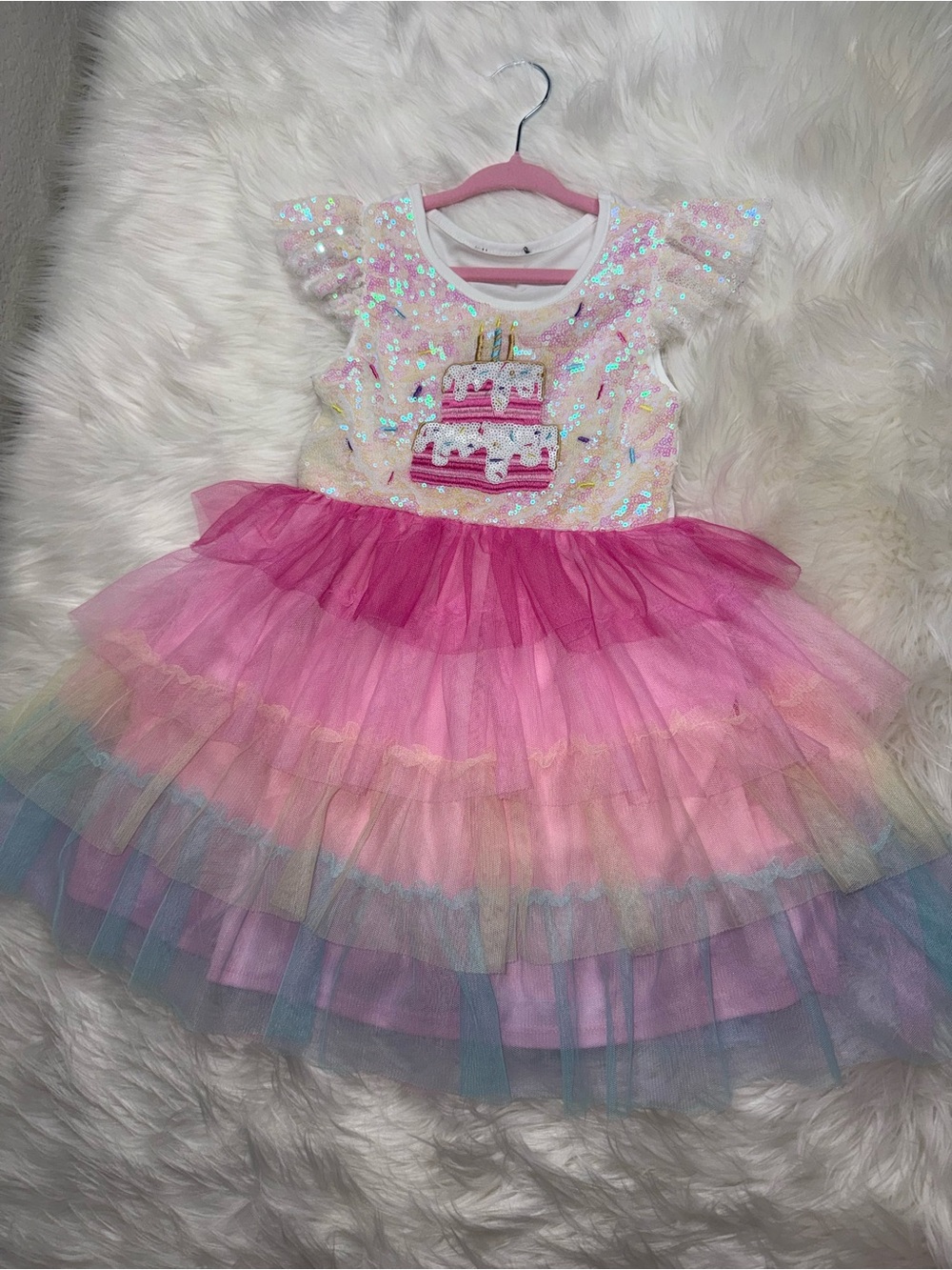 Sequin Birthday Cake Tutu Dress - Pink & Rainbow